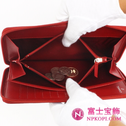 シャネル カメリア ラムスキン 長財布 ルージュレッド＆シルバー A50932